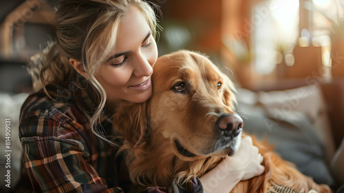 Wallpaper Mural Empathetic Woman with Hearing Impairment Training Service Dog: Strong Bond  Mutual Support at Home   Photo Realistic Concept Torontodigital.ca
