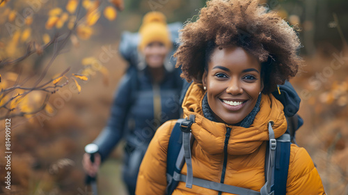 A woman with multiple sclerosis joyfully hiking with her partner in nature, highlighting inclusion, adventure, and shared happiness   Photo realistic concept photo