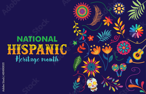 heritage month. Vector web banner, poster, card for social media and networks. Greeting with national Hispanic heritage month text, pattern, background