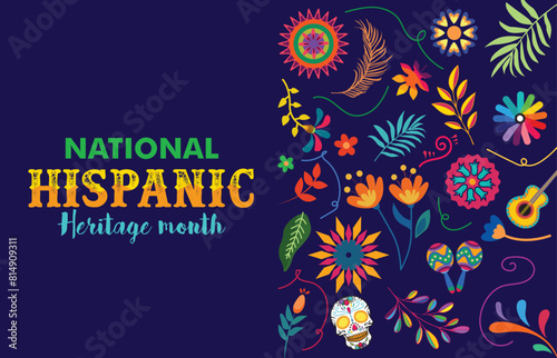 Hispanic heritage month. Vector web banner, poster, card for social media and networks. Greeting with national Hispanic heritage month text, pattern, background