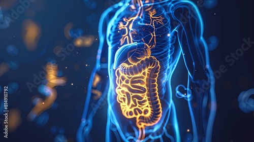A glowing blue and yellow image of the digestive system. photo