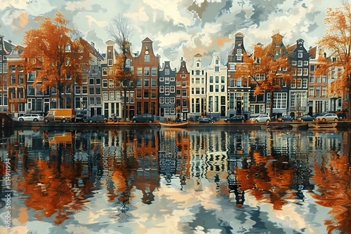 Cubism art style , urban amsterdam wallpaper, high quality, high resolution