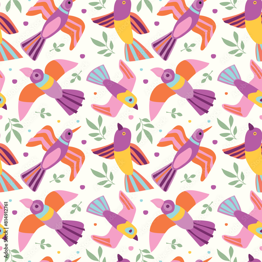 Artistic Spring pattern with birds and flowers. It can be used for textiles, fashion, wallpaper, wrapping paper, notebooks
