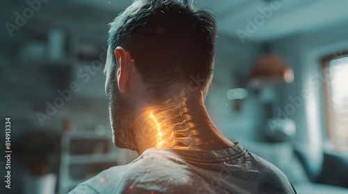 Highlighted Neck of Man with Home Neck Pain,Digital Composite Photo