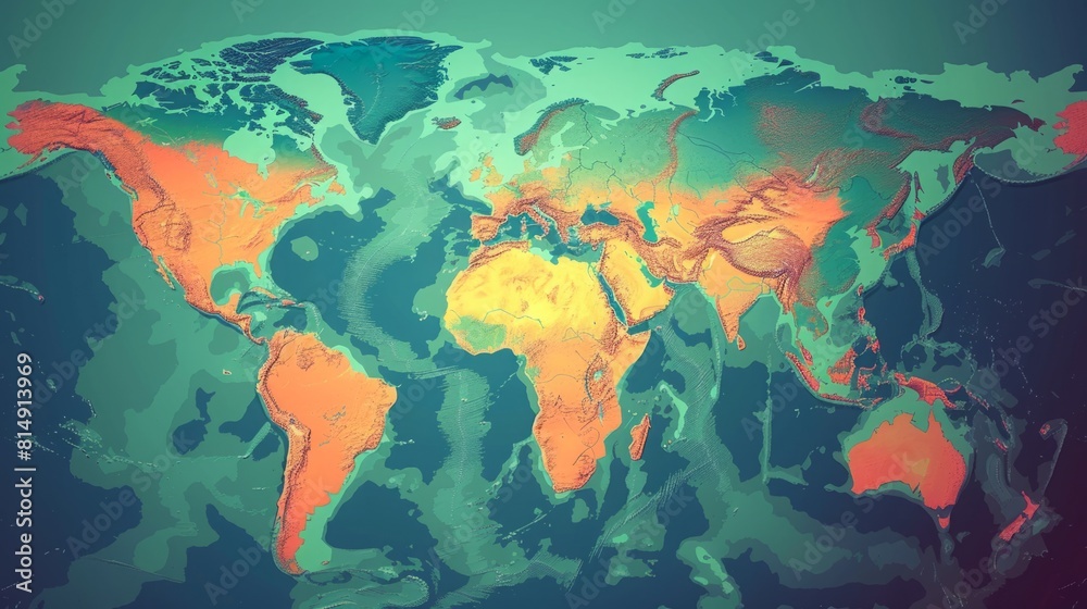 A detailed map of the world is displayed on a plain blue background.