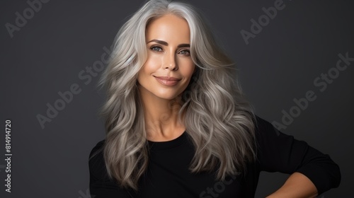 Radiant mature woman smiling and looking away in joy, perfect for search relevance
