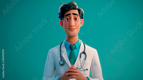 Friendly Family Doctor Cartoon Character with Stethoscope and Smile