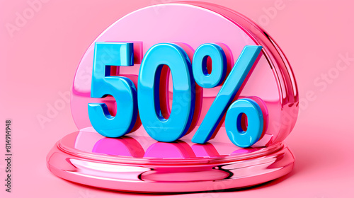 Bright 50 Percent Discount Sign in Blue and Pink Colors
