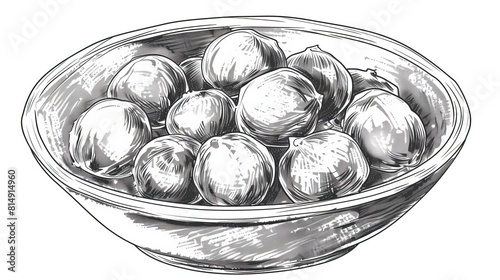 Marrons Glace dessert isolated on white realistic detailed view traditional sweet theme cartoon drawing black and white photo