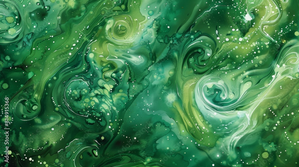 A vibrant splash of emerald green watercolor creates a swirling abstract pattern, reminiscent of lush foliage A vibrant splash of emerald green watercolor creates a swirling abstract pattern, reminiscent of lush foliage