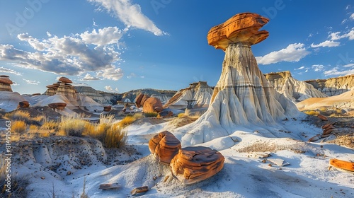 Vibrant Painted Desert Surreal Alien Landscape of Colorful Sandstone Hoodoos and Petrified Dunes photo