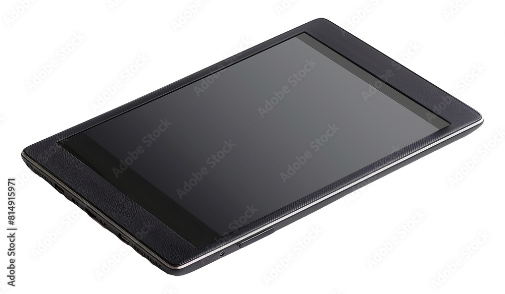 Sleek black tablet with textured edges isolated on transparent background png Sleek black tablet with textured edges isolated on transparent background png