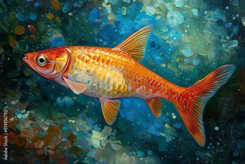 Digital image of neo-impressionism art style , platy fish painting  © Quan