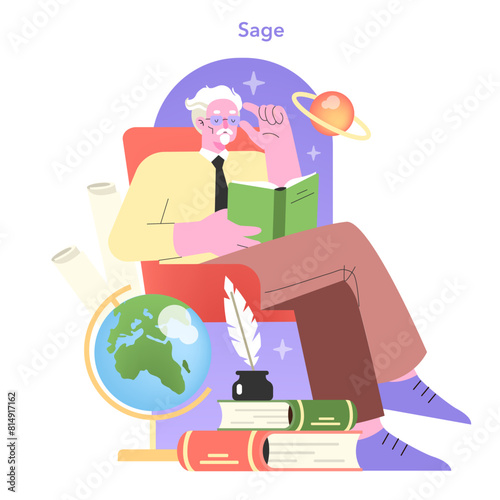 Sage Archetype illustration. Enlightening vector artwork.