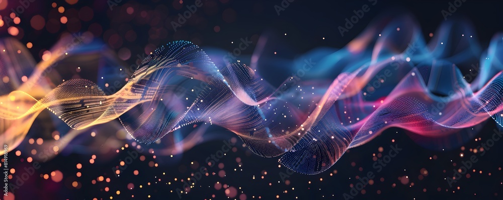 Abstract digital data visualization of sound waves, musical notes and ...
