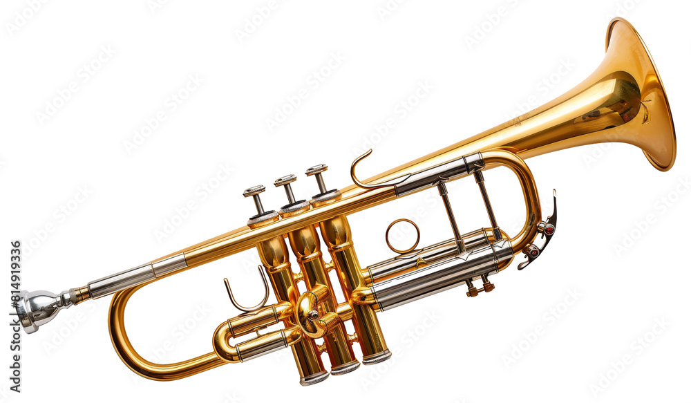 Obraz premium Vintage golden trumpet isolated on transparent background png