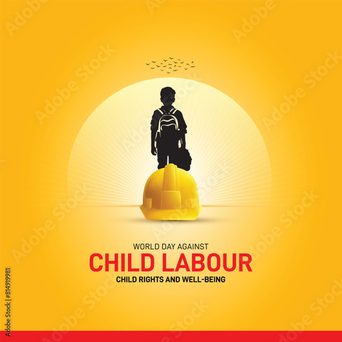 world day against child labour 2024. world day against child labour creative concept banner, poster, social media post, template design, post card. safety helmet vector. Child Rights and Well-being