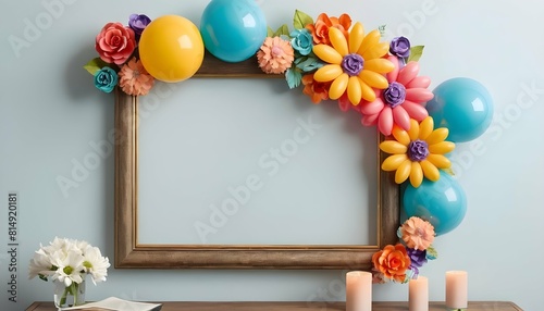 Create a whimsical frame adorned with colorful bal upscaled_5 photo