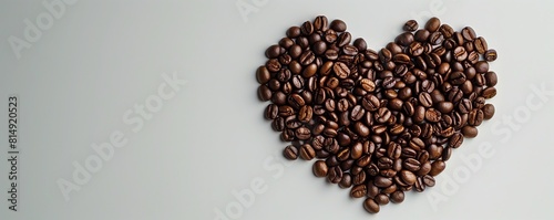 Coffee beans forming a heart shape on a white background