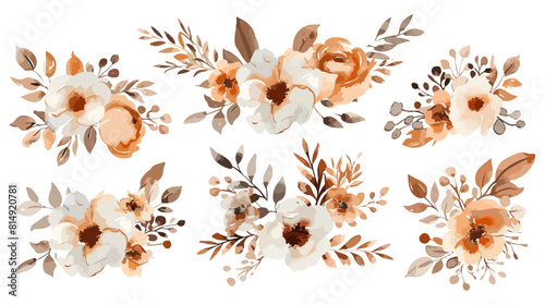 Brown and orange floral bouquet collection with watercolor
