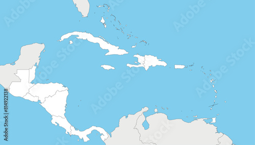 Blank Political Caribbean and Central America Map vector illustration with countries in white color. Editable and clearly labeled layers.