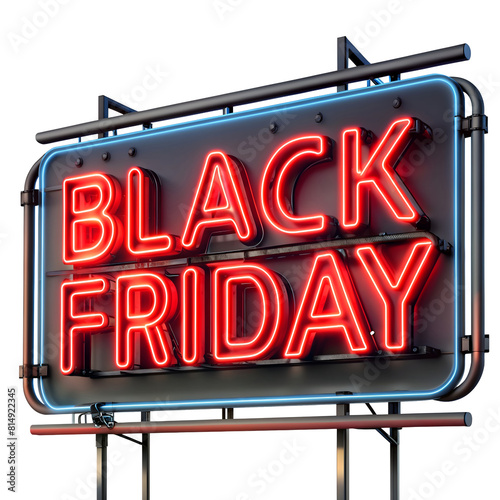 Billboard Black Friday, Red Neon. Isolated white background