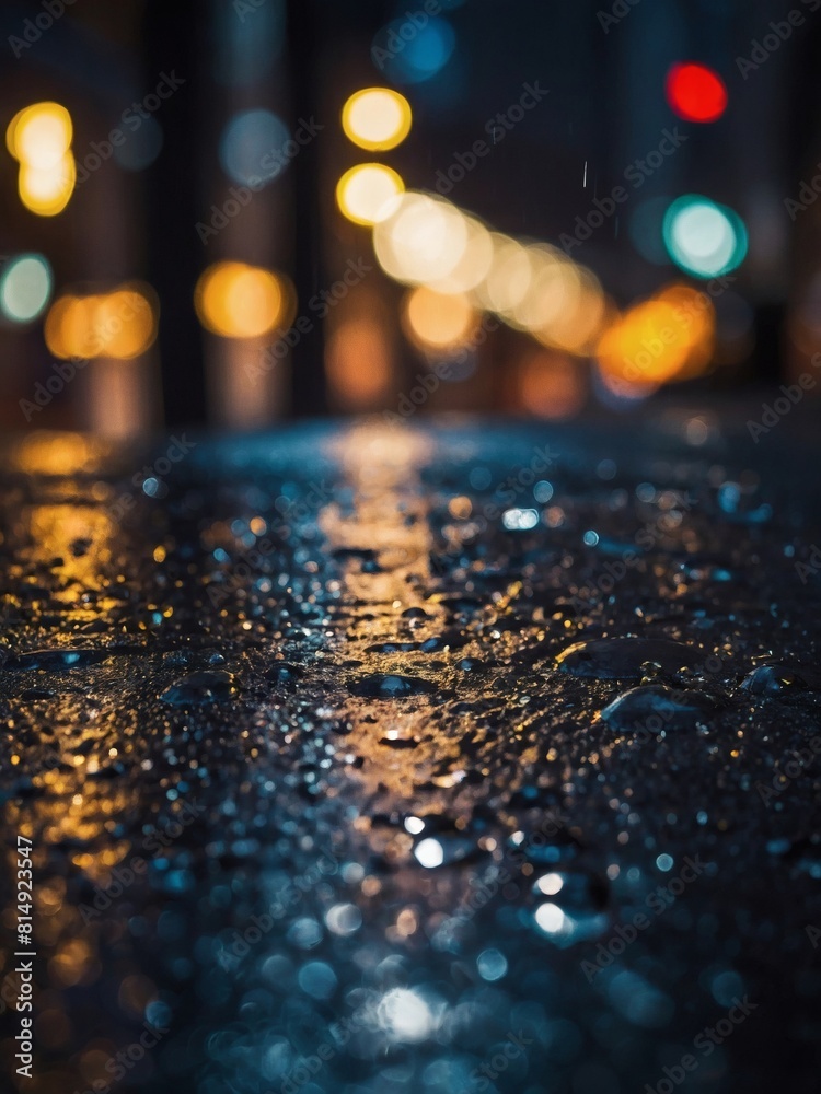 City Rain, Abstract Bokeh of Raindrops on Asphalt