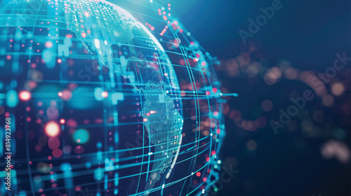 Digital world globe, concept of global network and connectivity on Earth, data transfer and cyber technology, information exchange and international telecommunications