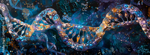 The Complex World of DNA ,Bright Colors Depicting the Molecular Structure of DNA photo