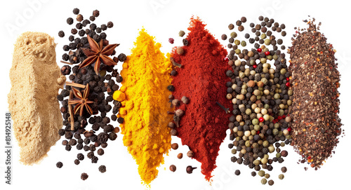 Fototapeta Naklejka Na Ścianę i Meble -  Pile of colorful spices and herbs isolated on transparent background png
