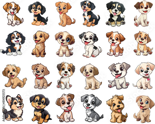 Set of cartoon dogs, cute vector puppies t-shirt or mug idea