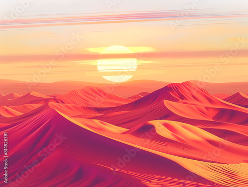 Panoramic desert landscape with sand dunes at sunset  ideal for wallpaper  wide format