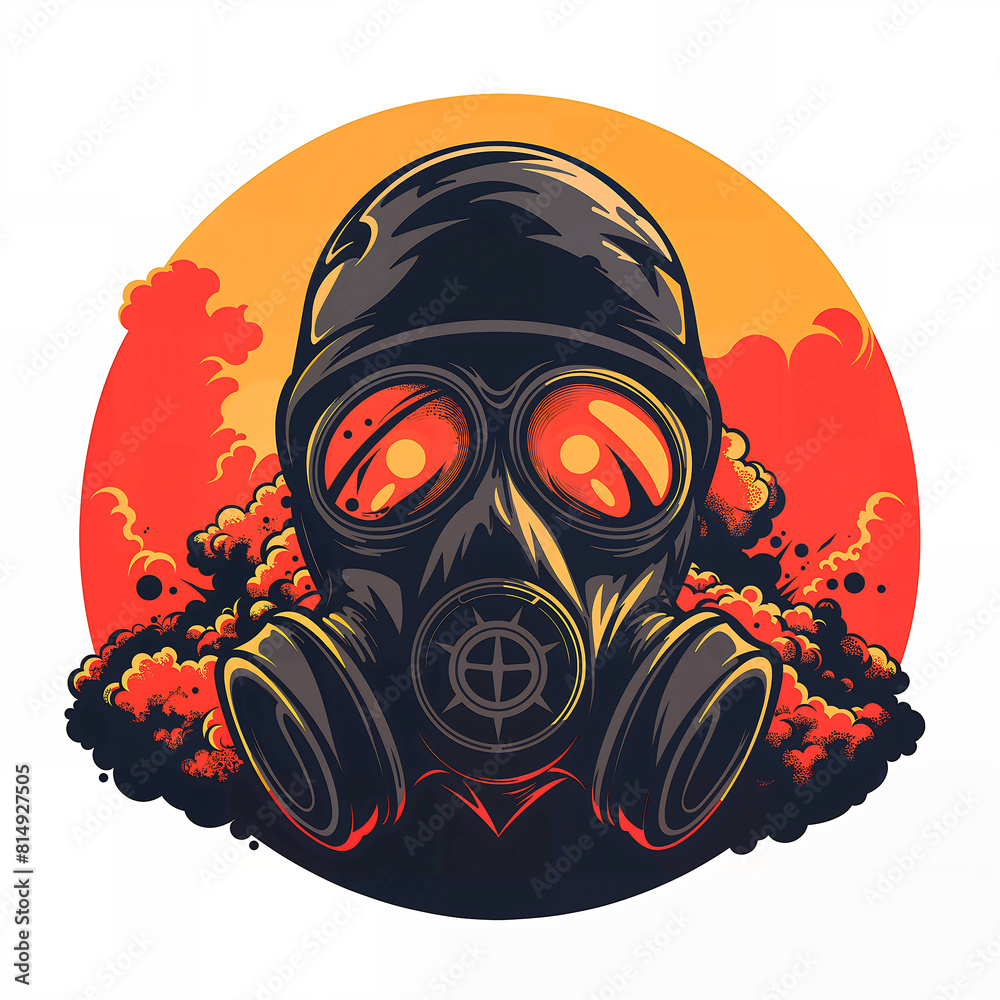Person wearing gas mask apocalypse concept vector logo style. White ...