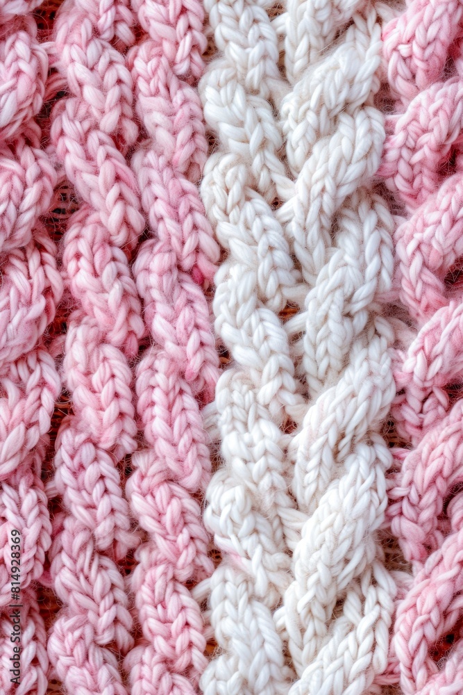 Close Up of a Pink and White Knitted Stitch. Generative AI Close Up of a Pink and White Knitted Stitch. Generative AI