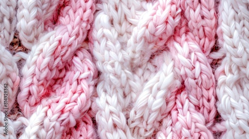 Close Up of Pink and White Knitted Fabric. Generative AI © FrequentArt