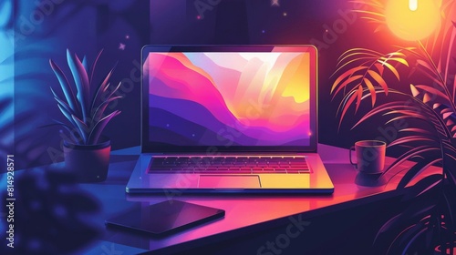 Illustration of a laptop with customizable productivity shortcuts and gestures photo