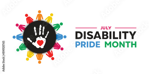 
Disability Pride Month. People, hand and heart. Great for cards, banners, posters, social media and more. White background.  