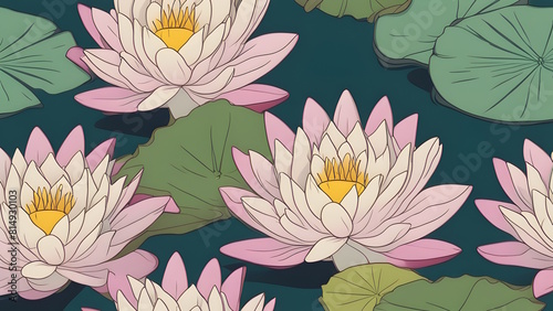 Pink water lilies in a pond of water wallpaper background generative ai