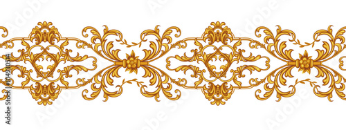 Golden baroque decorative composition, seamless pattern border