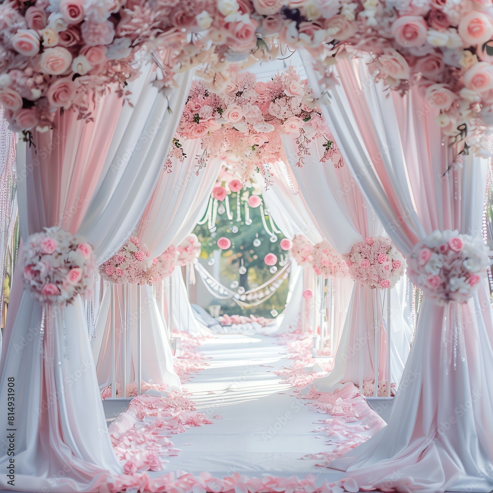 Front view of elegant and whimsical green and white wedding decorations Front view of elegant and whimsical green and white wedding decorations