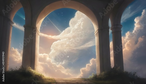 An archway of clouds and light leading to the cel photo