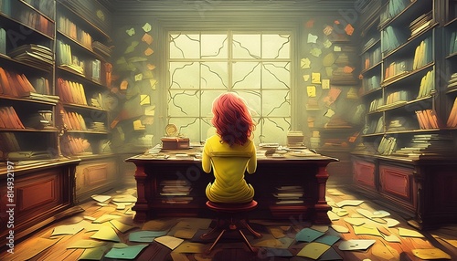 Young Woman Working in a Messy Creative Room
