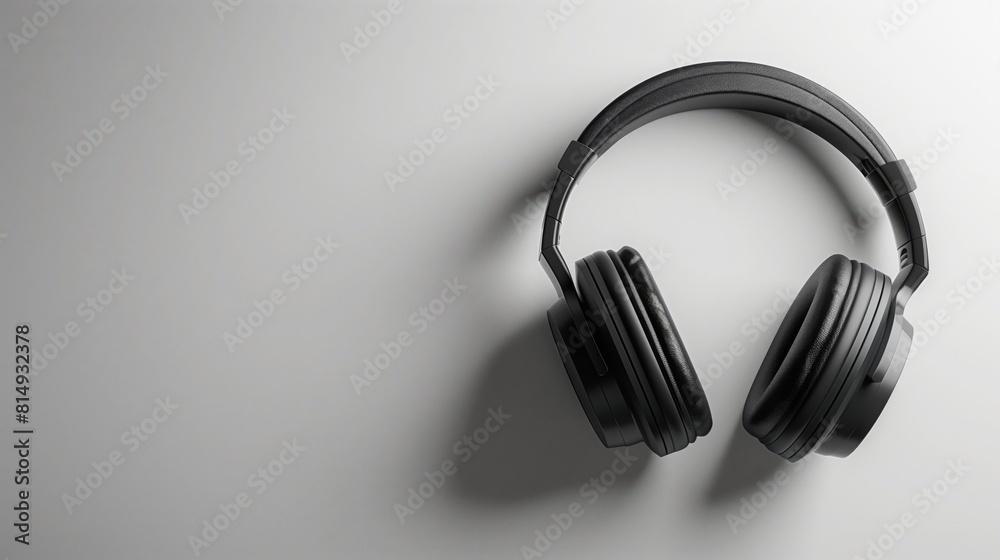 A pair of sleek black wireless headphones placed neatly on a white background A pair of sleek black wireless headphones placed neatly on a white background