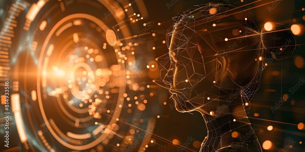 Obraz premium Futuristic AR technology with interactive hologram person in global business network. Concept Futuristic Technology, Augmented Reality, Interactive Hologram, Global Business Network