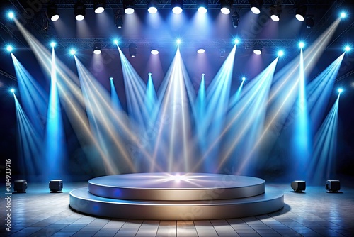 Stage podium with lighting, Stage Podium Scene with for Award Ceremony on blue Background.