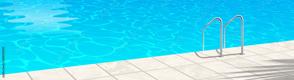 Obraz premium swimming pool blue water ladder tiles deck poolside summer vacation resort vector illustration