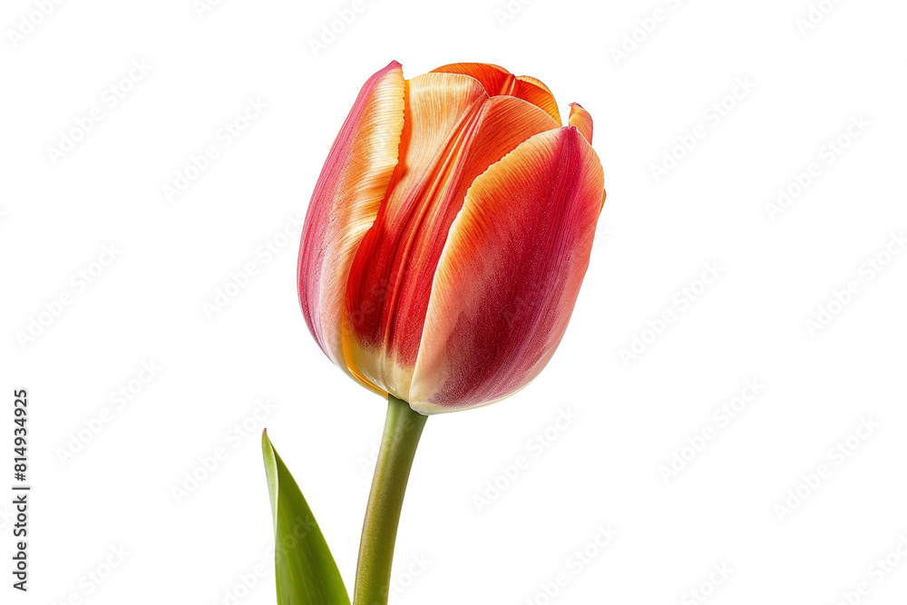 Fototapeta premium Single red and yellow tulip isolated on black background.