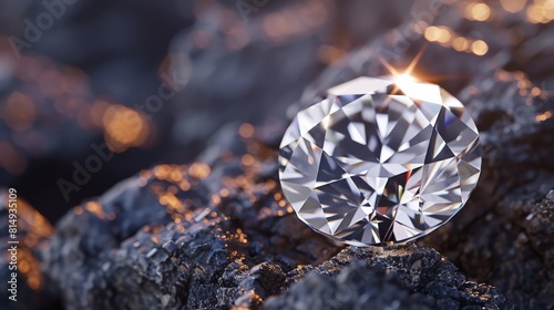 a beautiful diamond sitting on a piece of coal photo