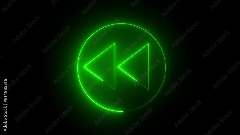 Previous button. Music arrow button symbol. Glowing neon arrow sign.