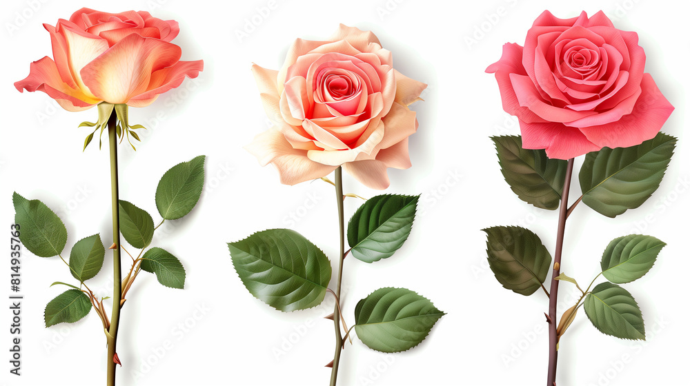Three Roses on a White Background Three Roses on a White Background